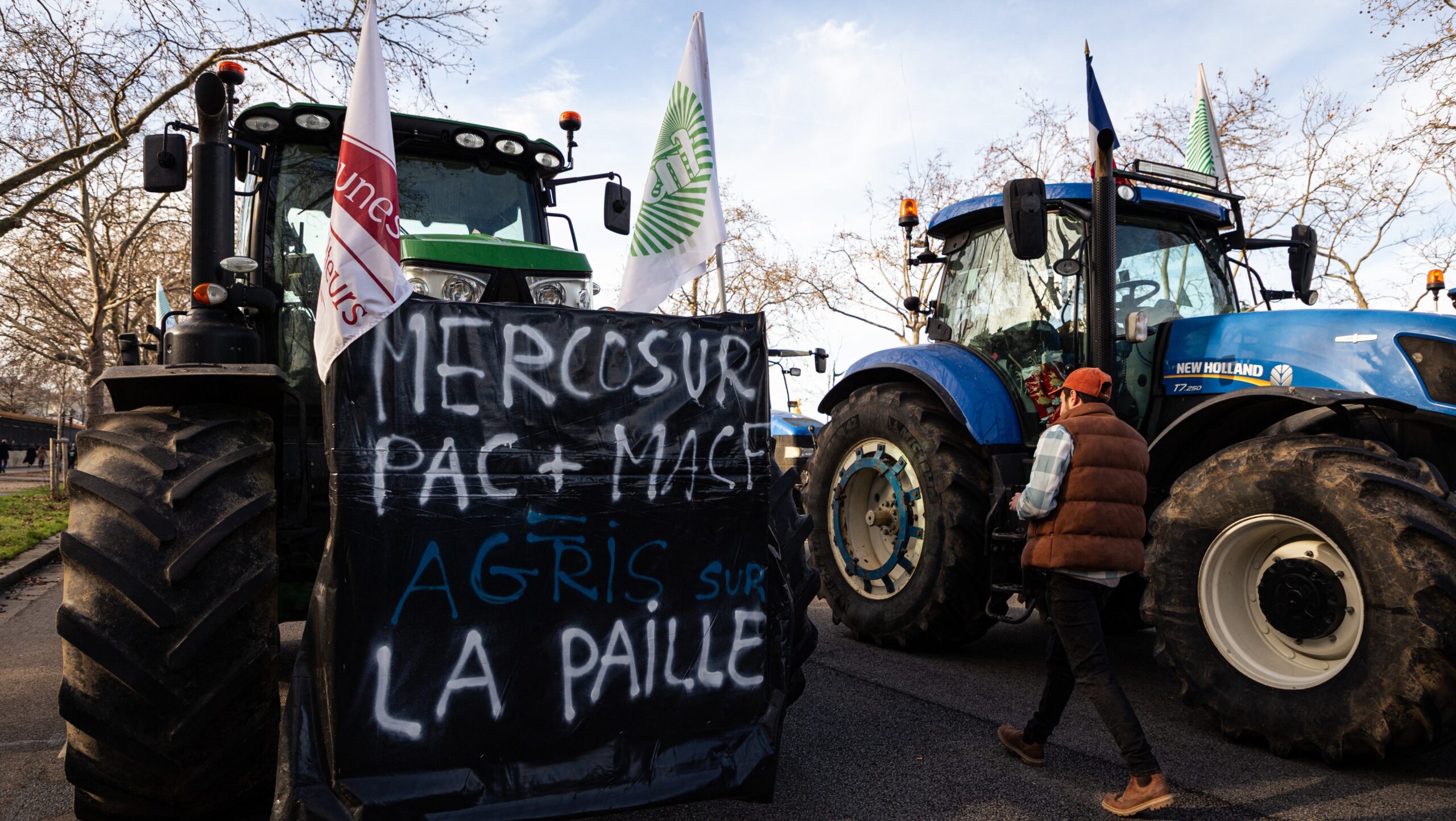 Dozens of tractors park in front of the National Assembly and along the Quai D’Orsay in an action organized by the French union FNSEA and Jeunes Agriculteurs in protest against the EU-Mercosur agreement, in Paris, France, on 13 January 2026